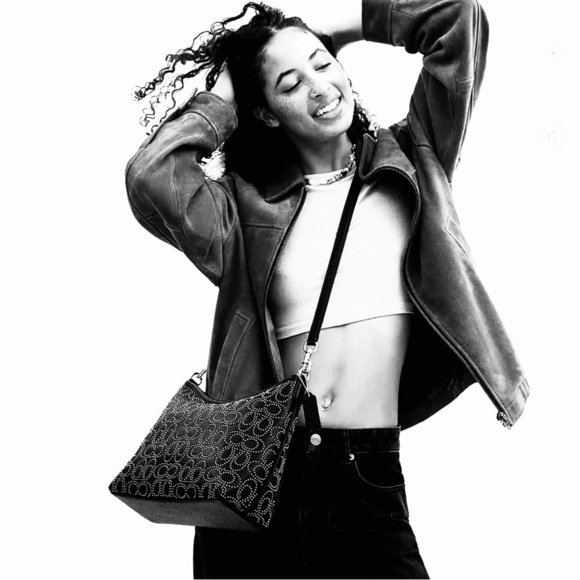 COACH Carly Leather Signature Perforated Exterior
Tote Bag Handbag, black - Picture 9 of 11